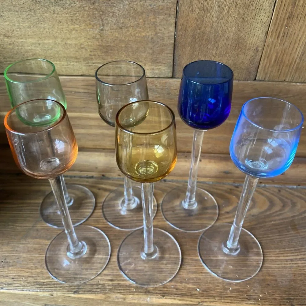 Cordial Glasses 6 Pieces Vintage Multi Color Set 6” Tall